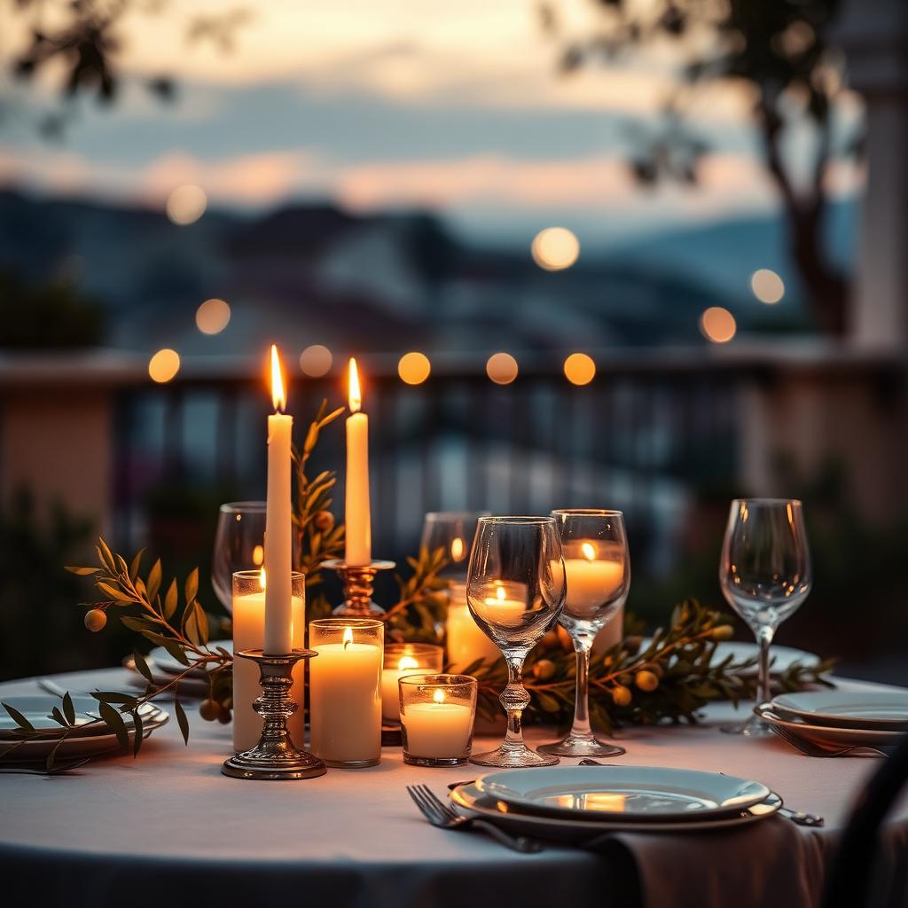 Bougies et verres sur la table