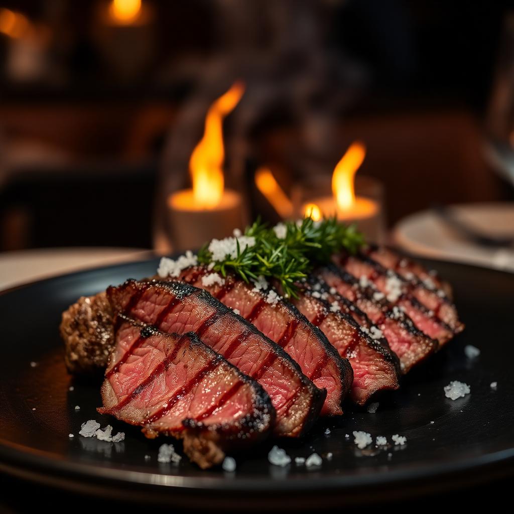 Contre-filet grillé — Beurre aux herbes, légumes grillés, jus réduit.